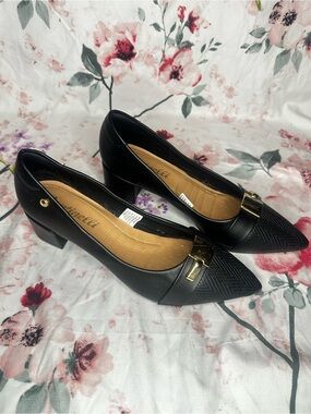 Classic Black Pointed Toe Block Heel Pumps - Brazilian Santinelli